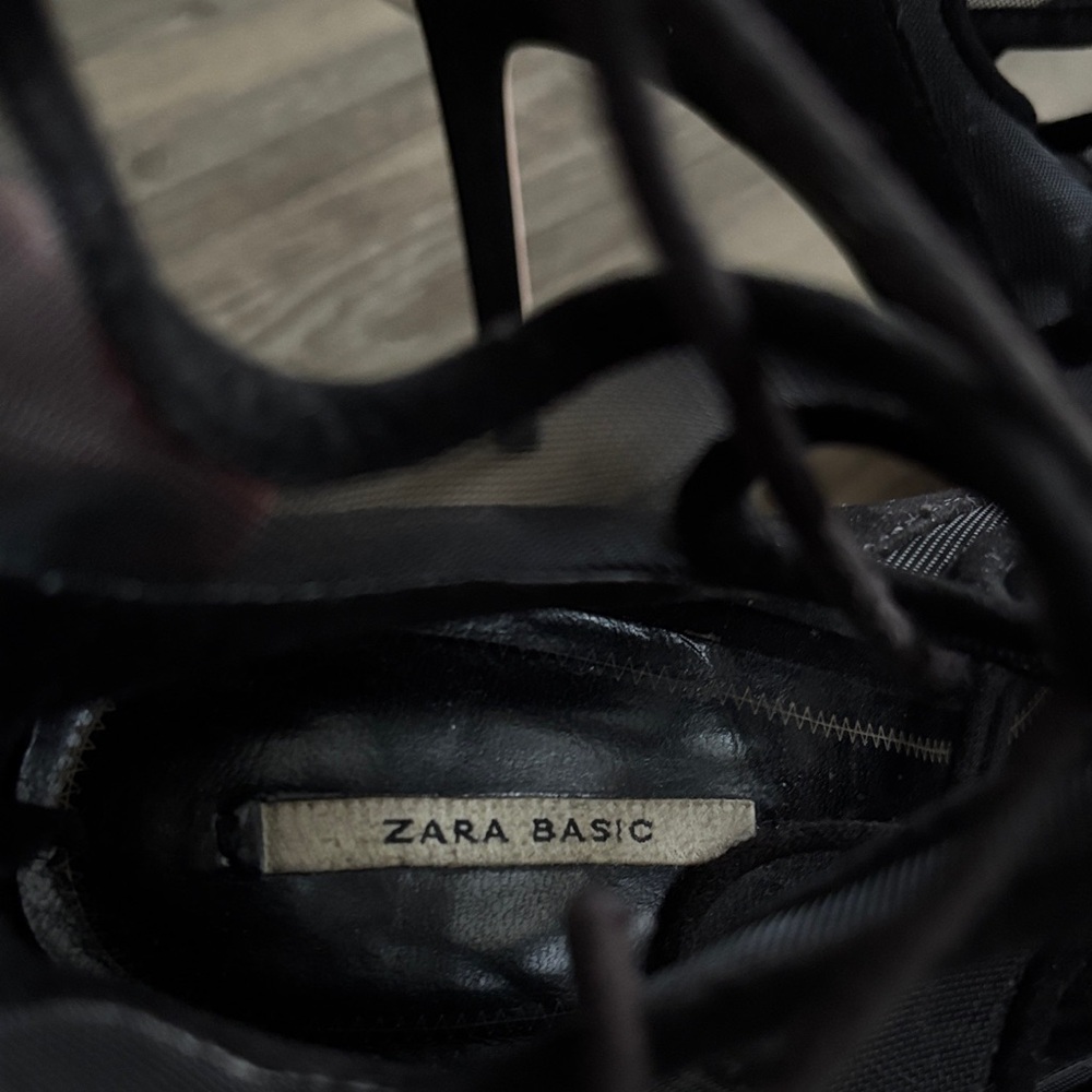 Zara Black Lace-Up Mesh and Suede Pumps Heels, Size 38 - Picture 8 of 9